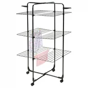 Suszarki na ubrania - Piętrowa suszarka na pranie składana metalowa czarna na kółkach 30 m kod: O-779025 + Sprawdź na SuperWnetrze.pl - NATYCHMIASTOWA WYSYŁKA !! - miniaturka - grafika 1