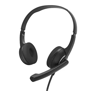 Hama Zestaw słuchawkowy z mikrofonem (przewodowe słuchawki jack 3,5 mm, AUX, słuchawki stereo z kablem, słuchawki nauszne z ramieniem mikrofonowym i taśmą na szyi, 2 m kabel audio), kolor czarny - Akcesoria do słuchawek - miniaturka - grafika 1