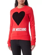 Bluzy damskie - Love Moschino Damska bluza z okrągłym dekoltem, okrągły dekolt, okrągły dekolt, z rozdrobnionymi płatkami cekiny i wodnym nadrukiem logo, czerwona, 40, Czerwony, 40 - miniaturka - grafika 1