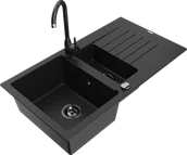 Zlewozmywaki z baterią - Mexen Matias zlewozmywak granitowy 1,5-komorowy z ociekaczem i baterią kuchenną Telma, czarny - 6502-77-670200-70-B - miniaturka - grafika 1