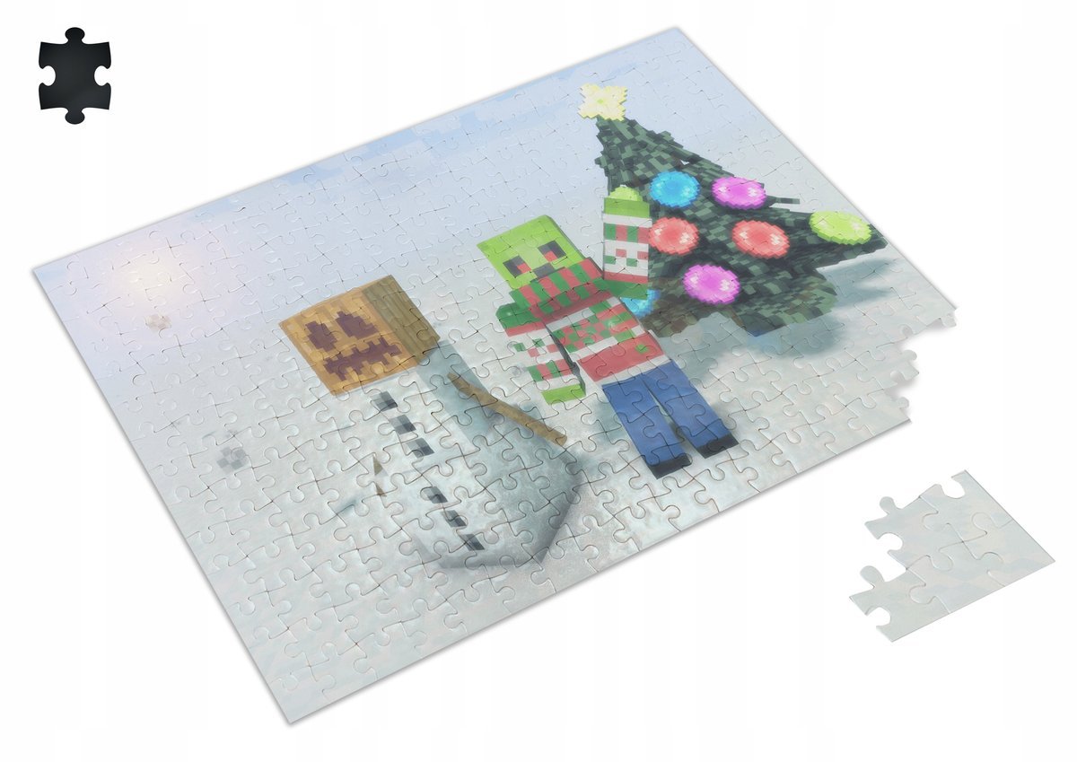 Puzzle ŚWIĄTECZNE MINECRAFT A3 252 el z Nadrukiem + IMIĘ Pudełko 25