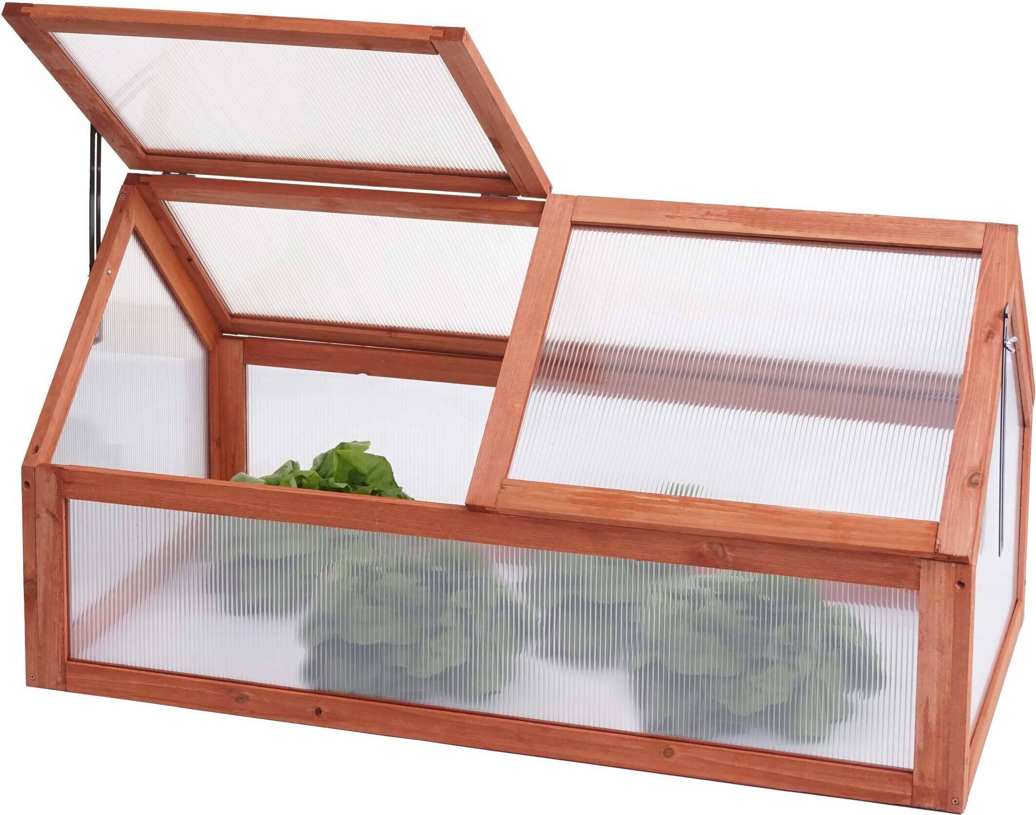 Rama chłodnicza HWC-J45, szklarnia Podłoże do sadzenia roślin szklarniowych, drewno z certyfikatem bezstopniowo regulowane 108x57x54cm ~ brązowy
