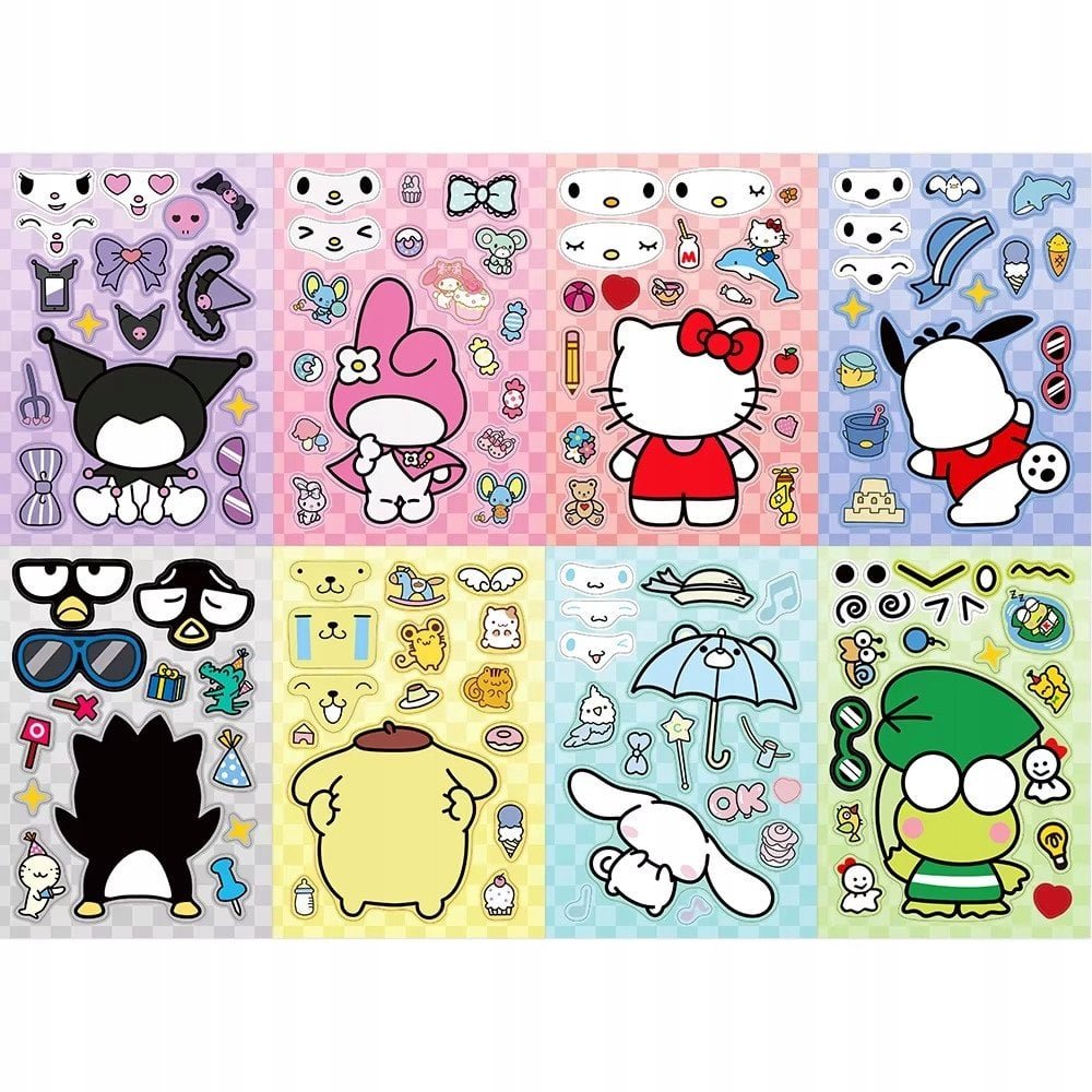 Wyklejanka manualna dla dzieci Hello Kitty Kuromi Naklejka Naklejki 8 szt