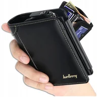 Portfele - Skórzany Portfel Męski na suwak czarny modny komorowy monety skóra retro - miniaturka - grafika 1