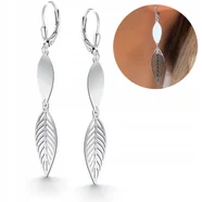Srebrne długie wiszące kolczyki listki próba 925 pudełko