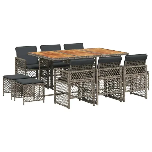 Zestaw mebli ogrodowych szary rattan PE, stół 165x106x73 cm, krzesła 50,