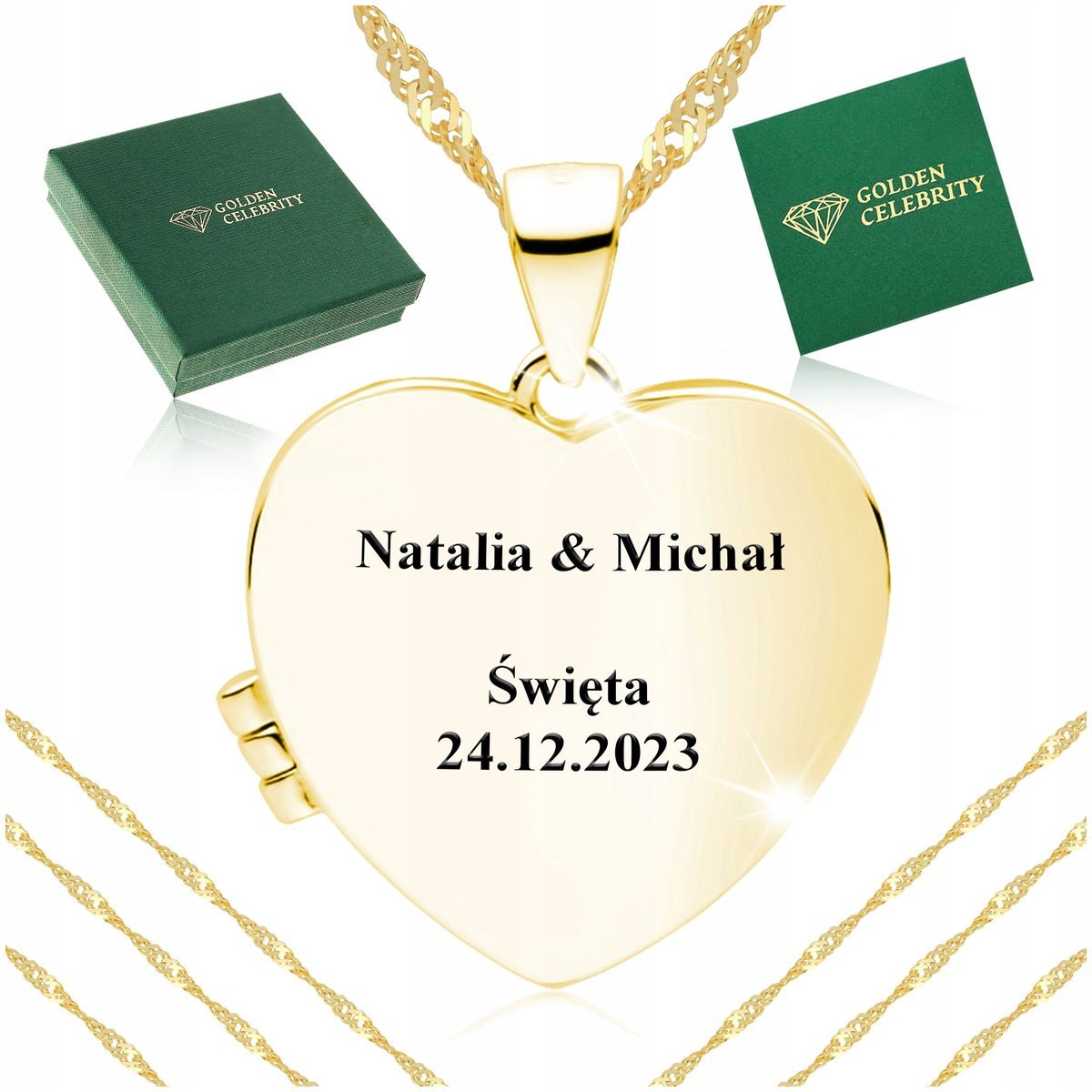 Złoty Naszyjnik Serce 925 Srebrny Otwierany Na Zdjęcie 14K Grawer Gratis