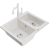 Zlewozmywaki z baterią - Mexen Carlos zlewozmywak granitowy 1,5-komorowy z baterią kuchenną Carla, biały - miniaturka - grafika 1