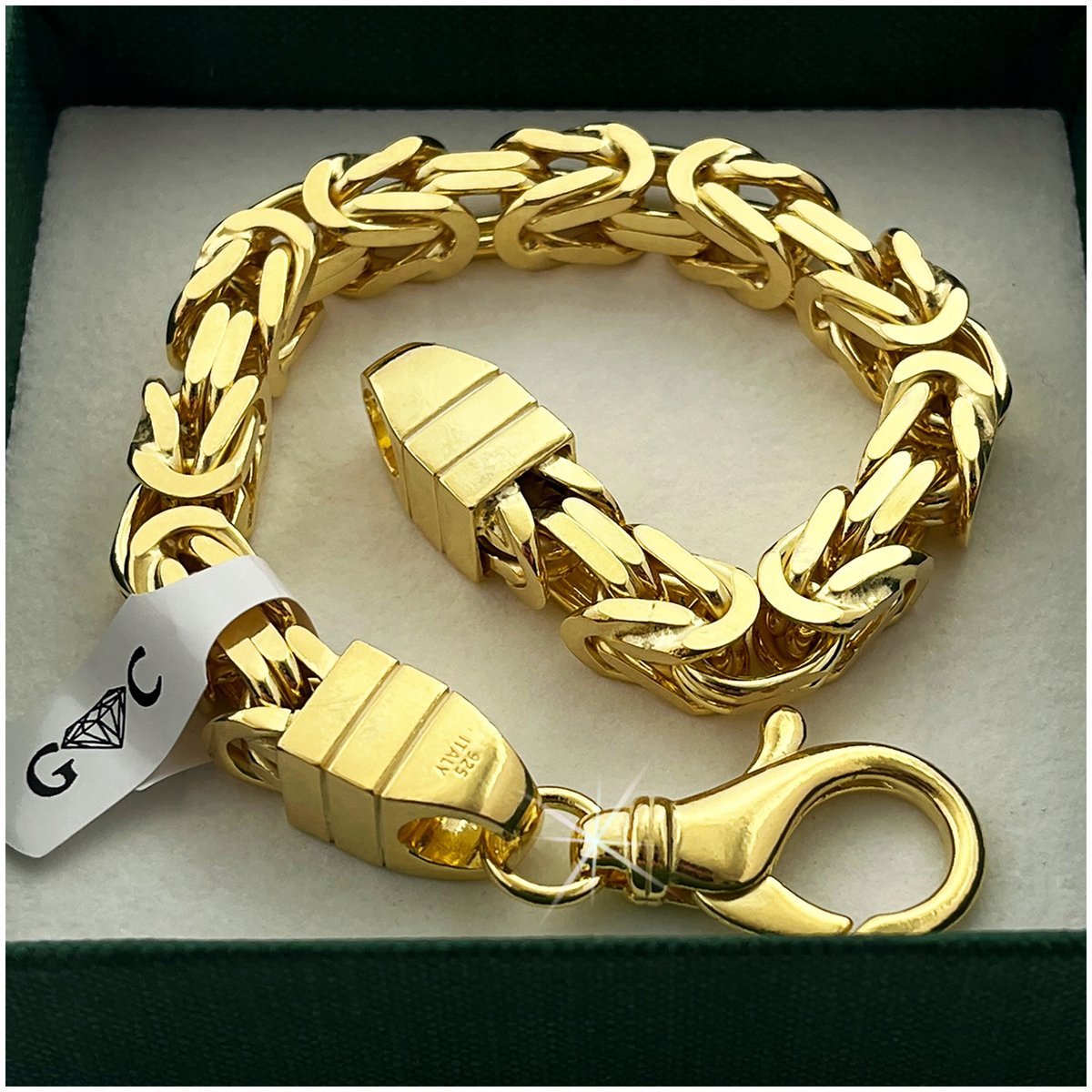 ZŁOTA BRANSOLETA SPLOT KRÓLEWSKI 22 cm 8 mm GRUBA, RĘCZNA ROBOTA srebro 925