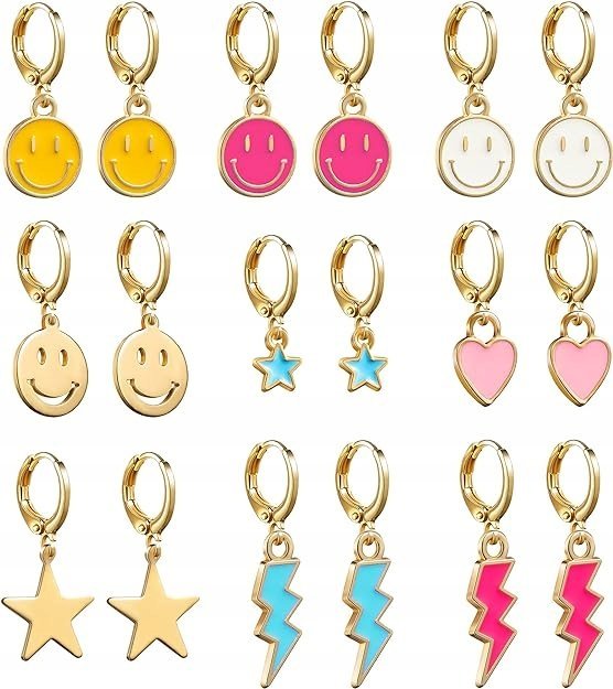 Zestaw Kolczyki do Uszu Sztyfty Preppy 9-Par 9-Wzorów