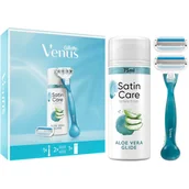 Maszynki do golenia i wkłady - Gillette Venus zestaw maszynka do golenia Venus Smooth 1 sztuka + wymienna głowica 1 sztuka + żel do golenia Satin Care Sensitive Aloe Vera 75 ml W - miniaturka - grafika 1