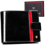 Portfele - Rovicky Męski Portfel Skórzany Z Ozdobnym Czerwonym Paskiem - miniaturka - grafika 1