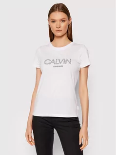 Koszulki i topy damskie - Calvin Klein T-Shirt Print K20K202996 Biały Slim Fit - grafika 1