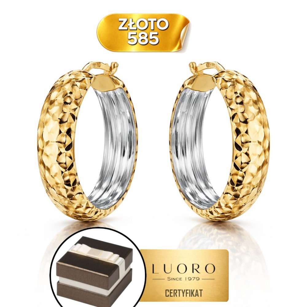 KOLCZYKI ZŁOTE 585 14K KOŁA DIAMENTOWANE ŻÓŁTE I BIAŁE ZŁOTO 25 CM