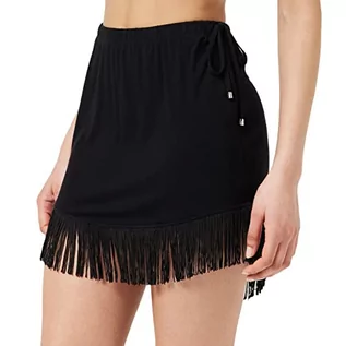 Spódnice - Emporio Armani Swimwear Women's Fringes spódnica z wiskozy, czarna, M, czarny, M - grafika 1
