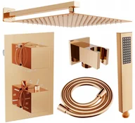 Baterie podtynkowe - Mexen Cube DR02 zestaw prysznicowy podtynkowy z deszczownica 25 cm, różowe złoto - 77502DR0225-60 - miniaturka - grafika 1