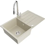 Zlewozmywaki z baterią - Mexen Bruno zlewozmywak granitowy 1-komorowy z ociekaczem i baterią kuchenną Savita, beżowy - miniaturka - grafika 1