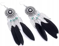 Kolczyki - Kolczyki pióra piórka wiszące Boho długie Czarne srebrne damskie Chwosty - miniaturka - grafika 1