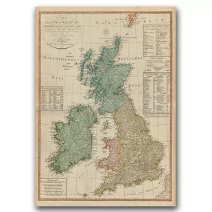 Plakat vintage do pokoju Mapa Wielkiej Brytanii A2 - Plakaty - miniaturka - grafika 1