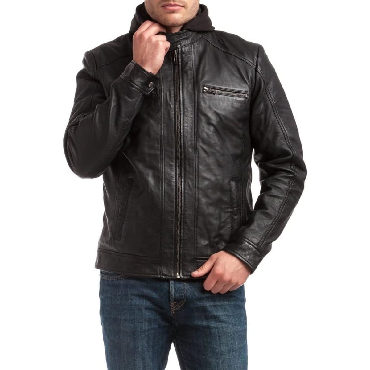 Kurtka męska skórzana Chyston Leif brązowa z kapturem-L