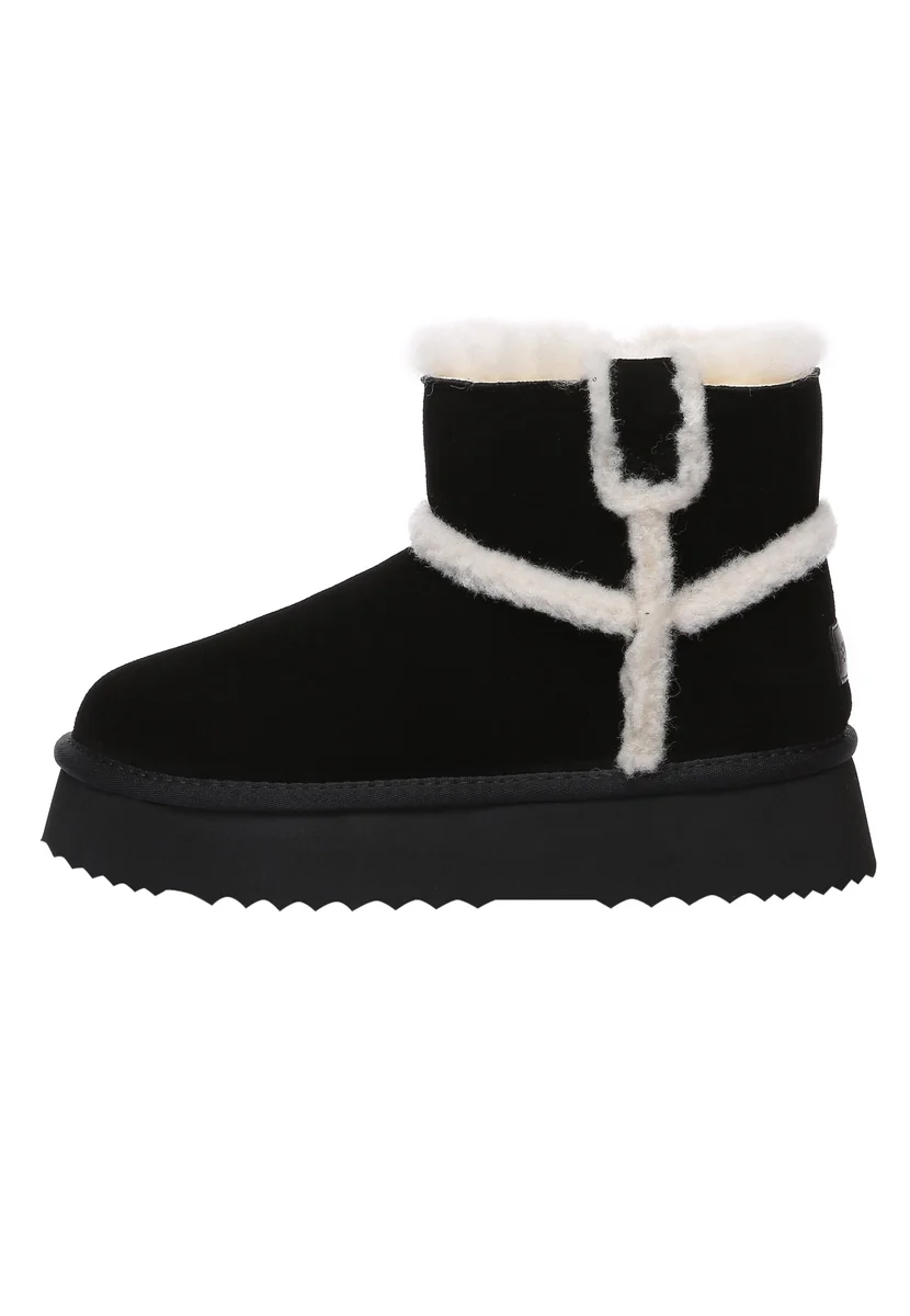 EVERAU Barren Black Leather Chic Platform Short Boots Botki Czarne UK 7/ EU 40