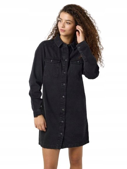 NOISY MAY CZARNA SUKIENKA KOSZULOWA PROSTA Z DŁUGIM RĘKAWEM XL J9A