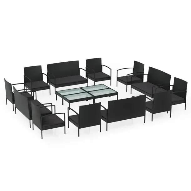 Komplet mebli ogrodowych z polirattanu, czarny, sofa 106x58x72 cm, fotel 58