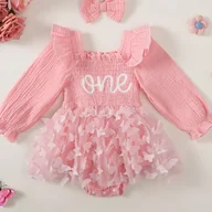 Sukienki i spódniczki dla dziewczynek - TEMU Spódnica w Stylu Księżniczki dla Dziewczynek z Eleganckim Długim Rękawem i Falbanką na Ramionach, Siateczkowa z Ozdobą Motyla Laserowego - - miniaturka - grafika 1