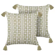 Poduszki dekoracyjne - Lumarko 2 bawełniane poduszki dekoracyjne w geometryczny wzór 45 x 45 cm zielone z białym SYRINGA - miniaturka - grafika 1