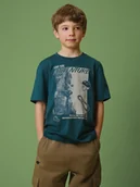 Koszulki dla chłopców - 4F T-shirt regular z nadrukiem chłopięcy - turkusowy 164 (13-14 lat) - miniaturka - grafika 1