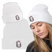 Czapki dla dzieci - Zimowa Wygodna Czapka Biała KOTY DZIECIĘCE Wzory - miniaturka - grafika 1