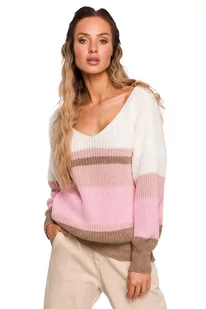Sweter w Paski z Dekoltem V - Model 4 - Swetry damskie - miniaturka - grafika 1