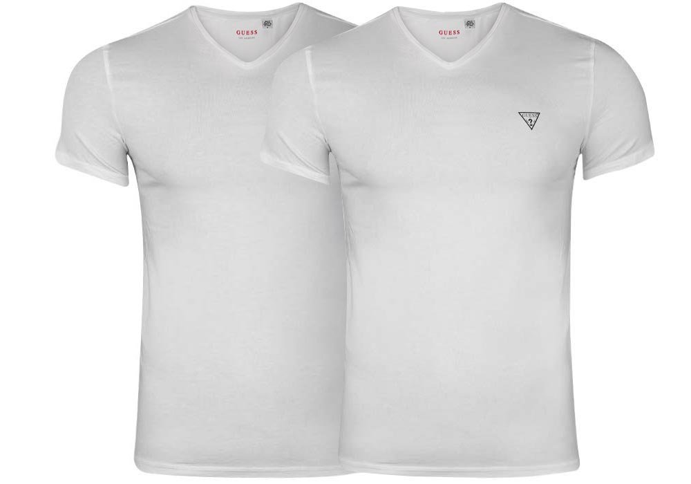 GUESS KOSZULKA MĘSKA T-SHIRT CALEB HERO V NECK S/S 2PACK WHITE U97G03JR003 A009 - Rozmiar: XL