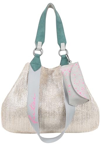 Fritzi Izzy Medium Limited Painted Straw Shopper torebka ze słomką damska lato festiwal, etui na okulary, zawieszka o wyglądzie rzymskim, 29 x 42 x 15 cm - srebrny jadeit, nut, natura, czarna