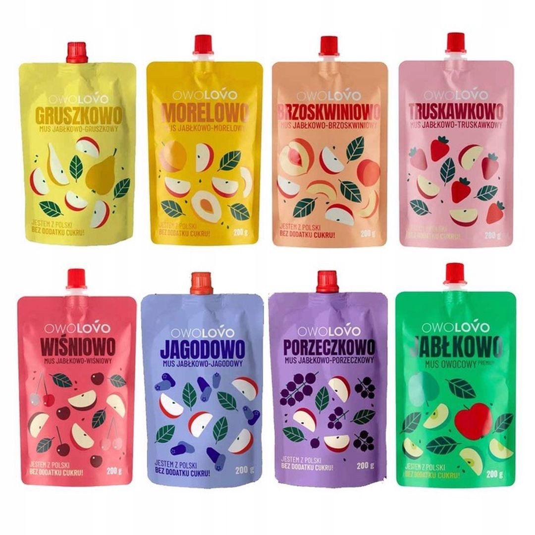 Owolovo Mix 8 smaków musów owocowych 200 g x 8 sztuk