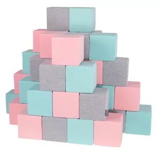 KiddyMoon Miękkie klocki 14cm sześciany: jasnoszary-różowy-miętowy 48 - Maty edukacyjne - miniaturka - grafika 1