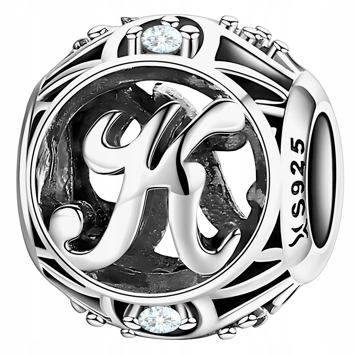 Charms Srebrny Koralik Litera Literka Inicjał Kwiat Kwiatek K SREBRO 925