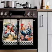 Inne - TEMU Zestaw 2 sztuk kuchennych ręczników z kogutem w czarno-białej , retro kuchenne ręczniki, ręcznik do mycia naczyń, ręcznik z napisem "", chłonny - miniaturka - grafika 1