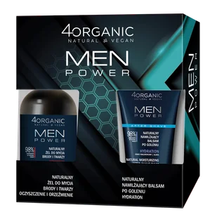 Zestaw 4Organic Men Power, żel do mycia brody i twarzy, 200 ml + nawilżający balsam po goleniu, Sensitive, 150 ml - Żele do mycia twarzy - miniaturka - grafika 1