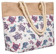 Torebki damskie - Wzorzysta torba plażowa shopper wzór żółwie, beżowy - miniaturka - grafika 1