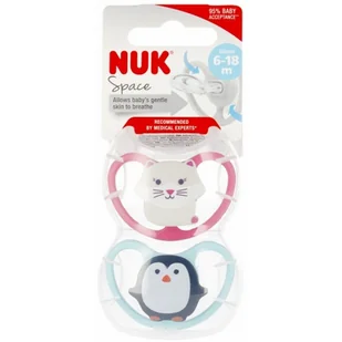 NUK Smoczek uspokajający silikonowy 6-18m Space różowy/niebieski op.2 szt. - Smoczki uspokajające - miniaturka - grafika 1