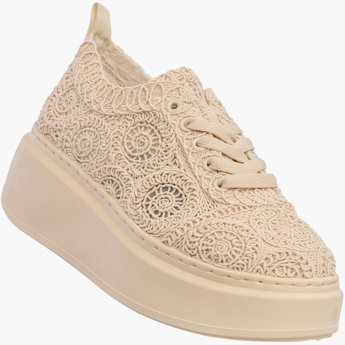 Sneakersy Damskie Na Platformie Buty Ażurowe Półbuty Beżowe Beżowy 38