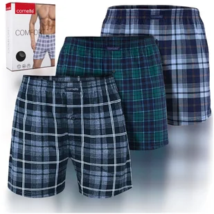 Cornette Bokserki Luźne Bawełniane W Kratkę BM222 Comfort 3 pak Rozmiar XXL - Majtki męskie - miniaturka - grafika 1