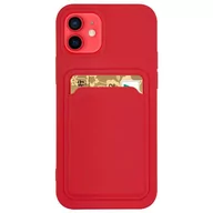 Etui i futerały do telefonów - Card Case silikonowe etui portfel z kieszonką na kartę dokumenty do iPhone 12 Pro Max czerwony - miniaturka - grafika 1