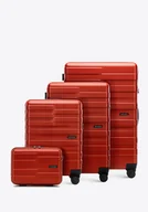 Walizki - Komplet walizek z polikarbonu w poziome pasy czerwony - miniaturka - grafika 1