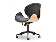 Fotele i krzesła biurowe - Designerski Fotel Do Pracy Zdalnej Boom Buk Czarna Ekoskóra - miniaturka - grafika 1