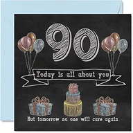 Kartki okolicznościowe i zaproszenia - Śmieszne kartki na 90. urodziny dla mężczyzn i kobiet – tablica kredowa – kartka urodzinowa dla taty dziadka dziadka pradziadka babci niani mamy, 145 mm x 145 mm humorystyczne kartki okolicznościowe - miniaturka - grafika 1