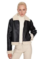 Płaszcze damskie - Trendyol Damen Regular Bikerjacken Plain Webstoff Winterjacke Płaszcz Damski, Czarny, M - miniaturka - grafika 1
