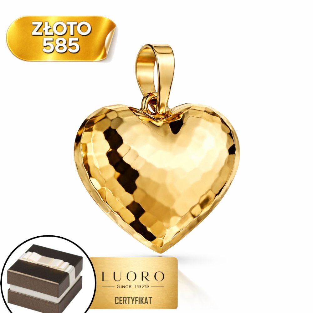 ZAWIESZKA ZŁOTA 585 14K WYPUKŁE SERCE Z DIAMENTOWANIEM 2,1 CM ELEGANCKA