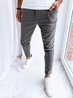 Spodnie męskie - Spodnie męskie casual w paski białe Dstreet UX4003 - grafika 1